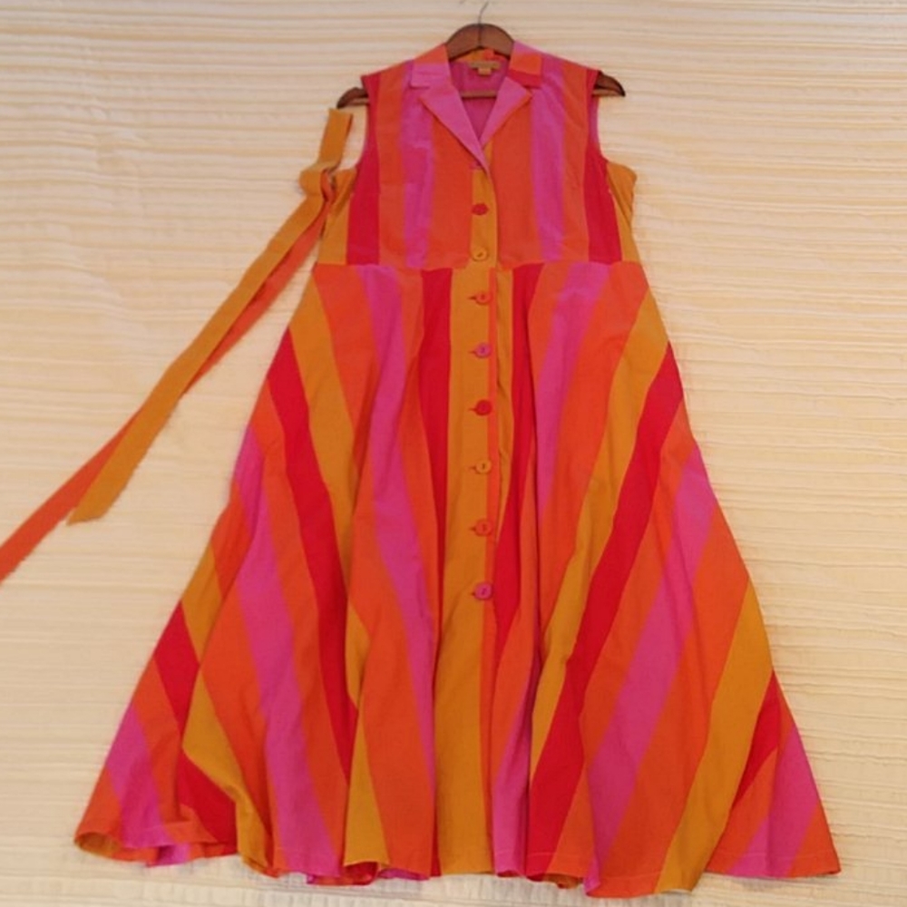 Sleeveless cotton shirtwaist striped dress